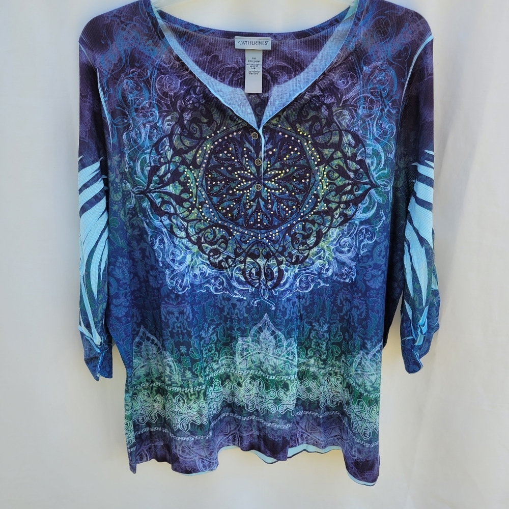 Catherine's 3/4 sleeve blue purple top